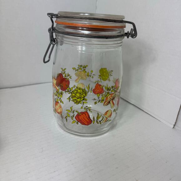 Vintage ARC Spice of Life 1L Glass Canister Jar Mushroom Tomato Made in France - Picture 4 of 7